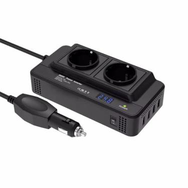 Imagem de Inversor de Energia para Carro 200W 12V Conversor AC 220V com 2 Tomadas 4 Portas USB Proteção Segura Liga Desliga Adaptador Carregador Portátil Celular Notebook Luzes Elétricas Ventiladores