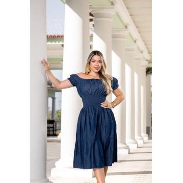 Imagem de Vestido Jeans Midi Solto com Regulagem e Cintura Elastex - Impacto Jea