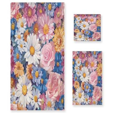 Imagem de xigua Conjunto de toalhas de banheiro com padrão floral absorvente macio 3 peças toalha de banho toalha de mão toalhas decorativas para banheiro, academia, hotel, praia, piscina