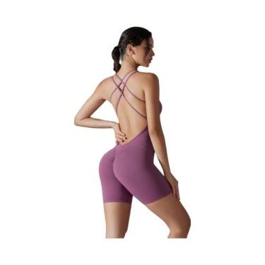 Imagem de Macacão Feminino Sexy Sem Costas Para Yoga, Fitness E Academia, Com Ef