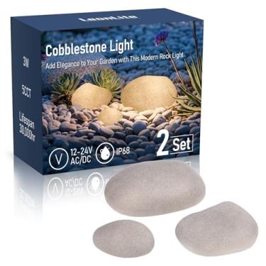 Imagem de LEONLITE Luzes LED de baixa tensão para ambientes externos, 12-24V AC/DC Luzes de caminho de paralelepípedos 6 peças, 5CCT 3W luz de seixo, 1800K/2700K/3000K/4000K/5000K selecionável, luz de jardim