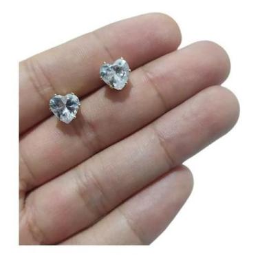 Imagem de Brinco Infantil Coração Pedra Zirconia Dourado 2 Furo 8 Mm - De Castro