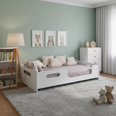 Imagem de Cama Infantil Montessoriana Casal Encanto Branco Em MDF Quarto Menino 