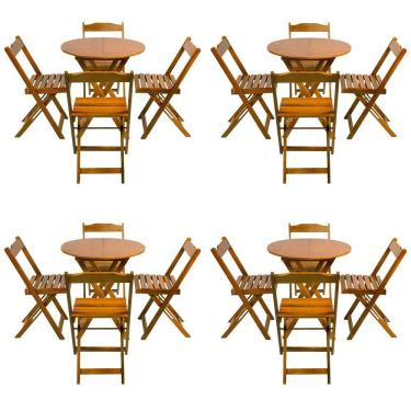 Imagem de Kit 4 Conjuntos De Mesa Dobravel 70X70 Tampo Redondo Em Madeira Padrao Com 4 Cadeiras - Mel - Marrom