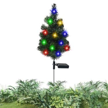 Imagem de Árvore de Natal solar ao ar livre, decoração de férias ao ar livre com estaca | Luzes solares de jardim de LED, para quintal, pátio, gramado, calçada, estacionamento, acampamento