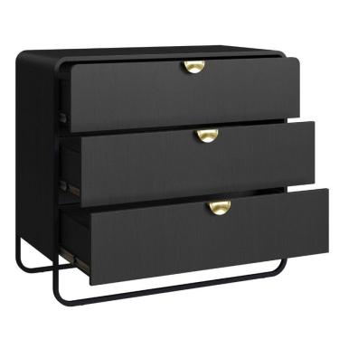 Imagem de Cômoda Orgânica Luna Artesano 90 Cm (largura) Em Mdp Nero Três Gavetas Base Metal Preto