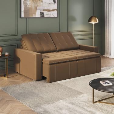 Imagem de Sofá Cama Retrátil e Reclinável 3 Lugares 200cm em Veludo Palmeira CabeCasa MadeiraMadeira