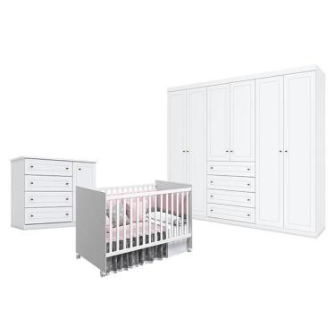 Imagem de Quarto De Bebê Americano 6 Portas Com Berço Nacional Mel Branco Acetinado - Reller - Henn