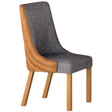 Imagem de Cadeira De Jantar Belle Linho Cinza Courino Terracota Pés Em Madeira Maciça Leifer Móveis