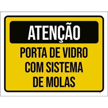Imagem de Kit 10 Placa Acm Atenção Porta Vidro Sistema Molas 18X23
