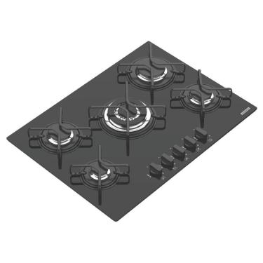 Imagem de Cooktop A Gás Em Vidro Temperado Preto Com Acendimento Automático Penta 5 Queimadores Bivolt