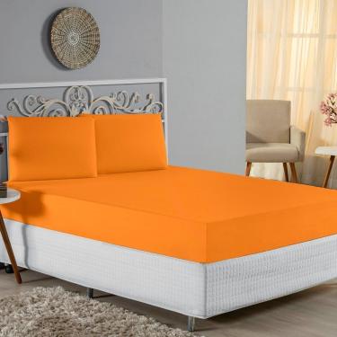 Imagem de Jogo De Cama Casal Viúva Nobre 3 Peças Malha 100% Algodão - Laranja