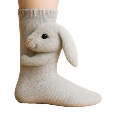 Imagem de Meias de chão Cute Animal Rabbit Knit, algodão quente, unissex - Taiyu