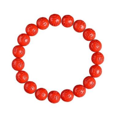 Imagem de Pulseira Cinnabar com miçangas esculpidas em mantra de seis palavras d