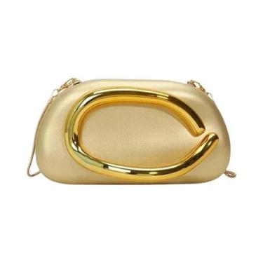 Imagem de Bolsa De Ombro Feminina De Couro PU Com Corrente E Decoração Metálica 