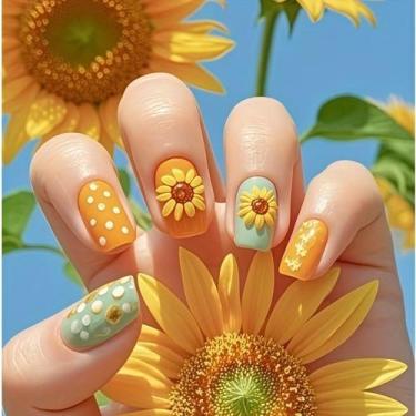 Imagem de Decalque artístico de unhas de girassol Adesivos de unhas artificiais 