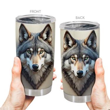 Imagem de Caneca de café Tumbler Oasisdream 600ml com estampa de lobo