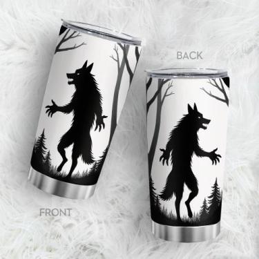 Imagem de Copo de viagem, caneca de café Oasisdream, 600 ml com estampa de lobo