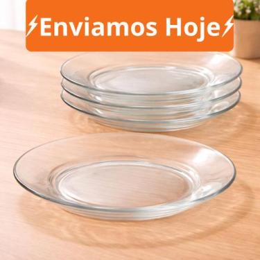 Imagem de Kit Até 12 Pratos Fundo Liso de Vidro - Transparente e Resistente - Ro