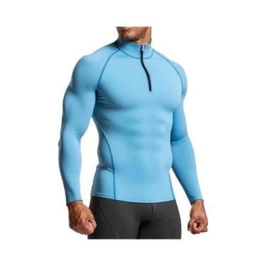 Imagem de Camiseta De Compressão Masculina Slim Fit De Manga Longa Para Fitness,