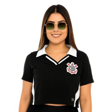 Imagem de Camisa Polo Cropped Corinthians Dry Preta-Feminino