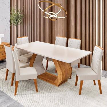 Imagem de Conjunto Sala de Jantar 6 Lugares Retangular Tampo em Mdf Midy Mel/Blonde/Bege