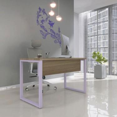 Imagem de Escrivaninha Mesa Escritório X 150cm Industrial Noce Naturalle E Lilas