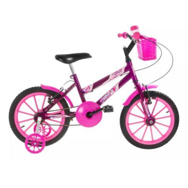 Imagem de Bicicleta Infantil Lilás Rosa Aro 16 Crianças de 4 a 6 anos Cesta Buzi