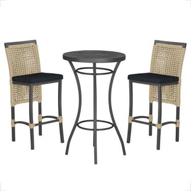 Imagem de Mesa Bistro E 2 Banquetas Roma Preta Corda Náutica 12 Rami