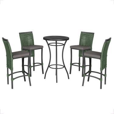 Imagem de Mesa Bistro E 4 Banquetas Roma Preta Corda Náutica 11 Verde