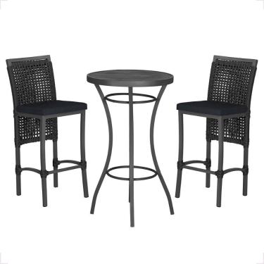 Imagem de Mesa Bistro E 2 Banquetas Roma Preta Corda Náutica 12 Preta