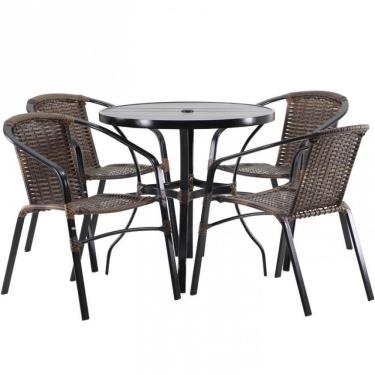 Imagem de Kit Mesa 1m + 4 Cadeiras Alumínio Jardim Piscina Argila