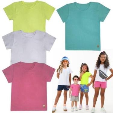 Imagem de 4 Camiseta Blusinha Babylook T-shirt Básica Menina Algodão Cotton Infantil Juvenil Lisa Roupa Fem-Feminino