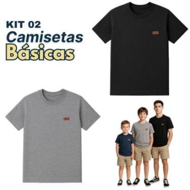 Imagem de 2 Camisetas Manga Curta Juvenil Menino Lisa Roupa Infantil Masculina T-shirt Básica Cri...