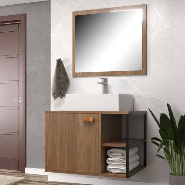 Imagem de Armário de Banheiro Nassau 60 Cm 1 Porta 100% Mdf com Espelho Noce - Belizze Móveis