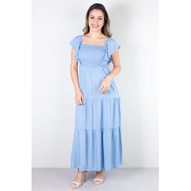 Imagem de Vestido feminino longo viscose slub lastex 51683 - Fluffy, Azul, P