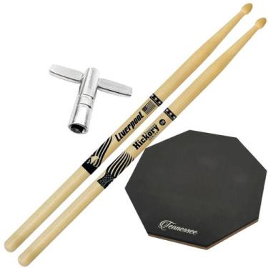 Imagem de Baquetas Liverpool 2B 5A 5B 7A American Hickory Kit Par Bateria + Pad 