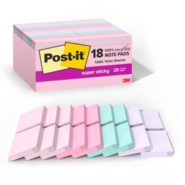 Imagem de Post-it Notas adesivas 100% de papel reciclado, 18 blocos de notas adesivas, 4 cm x 4 cm, pastéis Wanderlust, material escolar e produtos de escritório
