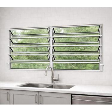 Imagem de Vitro Basculante 2 Seções 100x150 Alumínio Branco Vidro Liso - LUMINEZ