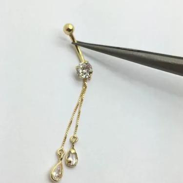 Imagem de Piercing Umbigo Pedra Branca Redonda Ponto de Luz com Gotas Empendurada Ouro 18k-750 C215K110