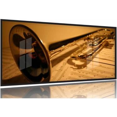 Imagem de Quadro Trompete E Partitura Instrumentos Decorativo 130x60 Moldura Preta 2x2