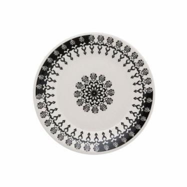 Imagem de Kit Conjunto 12 Pratos Sobremesa Donna Folk Cerâmica Preto e Branco Biona