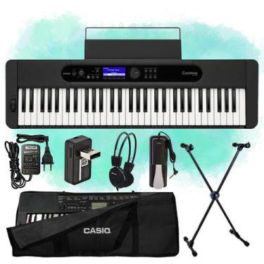 Imagem de Kit Teclado Casio Musical Ct-S400 Pedal, Suporte Capa Preta E Fone