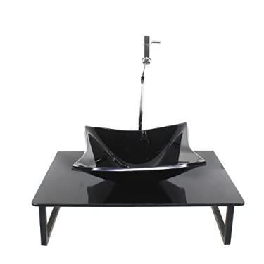 Imagem de KIT CUBA DE VIDRO QUADRADA 10MM TAMPO 50CM PRETO FULL COM SUPORTE TORNEIRA VALVULA