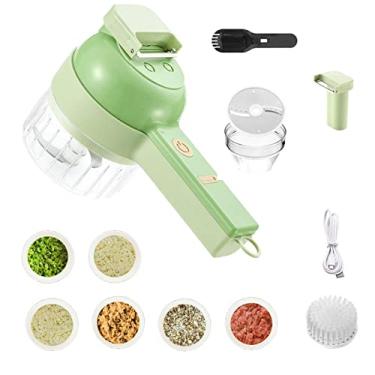 Imagem de Conjunto de cortadores de vegetais elétricos portáteis 4 em 1, cortadores de alimentos recarregáveis por USB, mini espremedor de alho com escova de limpeza, fatiador para alho, pimenta, cebola