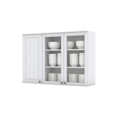 Imagem de Armário Aéreo 3 Portas De Vidro 120Cm Americana Henn Branco