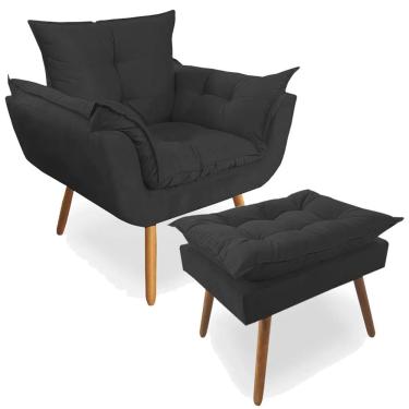 Imagem de Combo Poltrona Decorativa Opala Deluxe com Puff Corano Preto