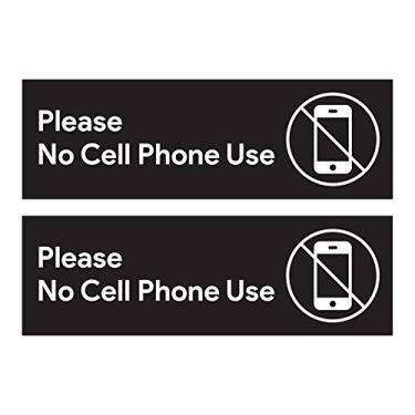 Imagem de Adesivos autoadesivos sem uso de celular | Sinalização de segurança no local de trabalho para balcões de café, registros, áreas de carga de veículos, estações de gasolina e restaurantes (pacote com 2)