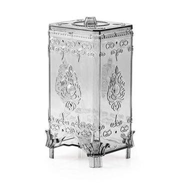 Imagem de Organizadores de maquiagem modernos e translúcidos para mesa, armazenamento de cosméticos, dispensador de almofada de algodão, suporte de plástico, removedor de maquiagem, caixa com tampa para bancada de banheiro, cinza