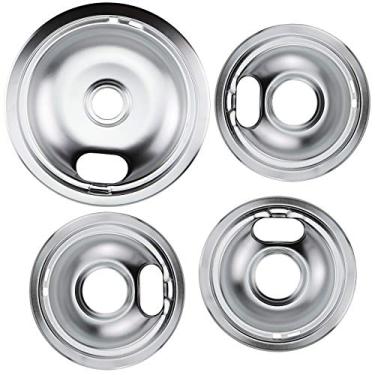 Imagem de Blutoget Tigela de gotejamento cromada, 3 peças, 6 polegadas W10196406 e 1 peça de 8 polegadas W10196405 compatível com Kenmore Whirlpool Crosley Range